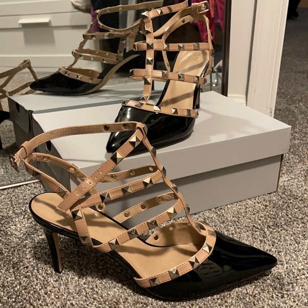 Studded shiny black heels size 11